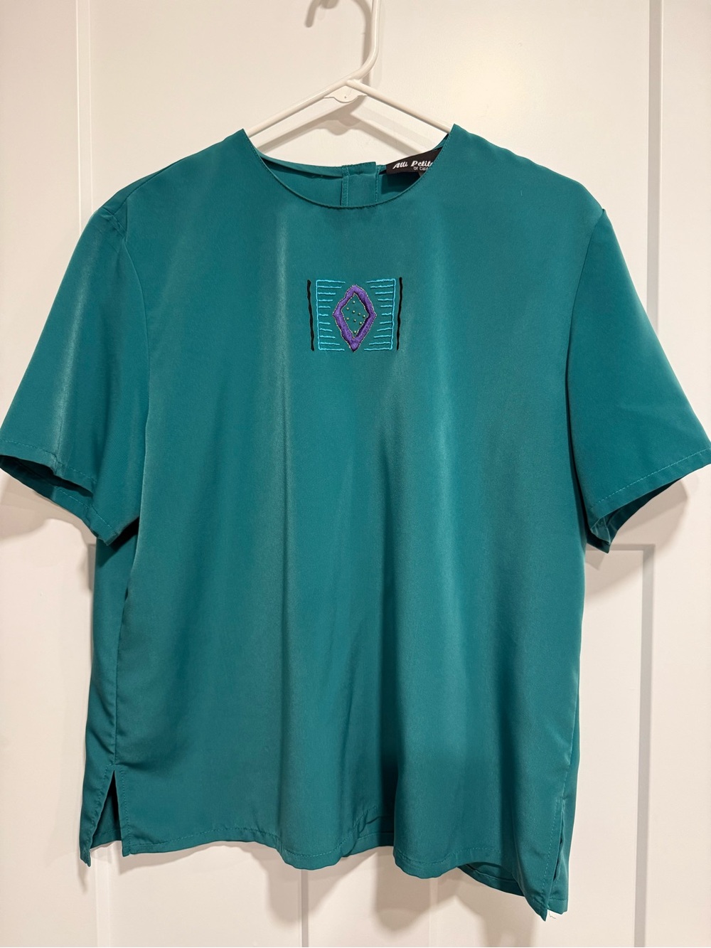 Vintage Allie Petite of California Teal Embroidered Blouse – Large